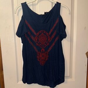 Lucky Brand Blue and Red Asymmetrical Tank Top